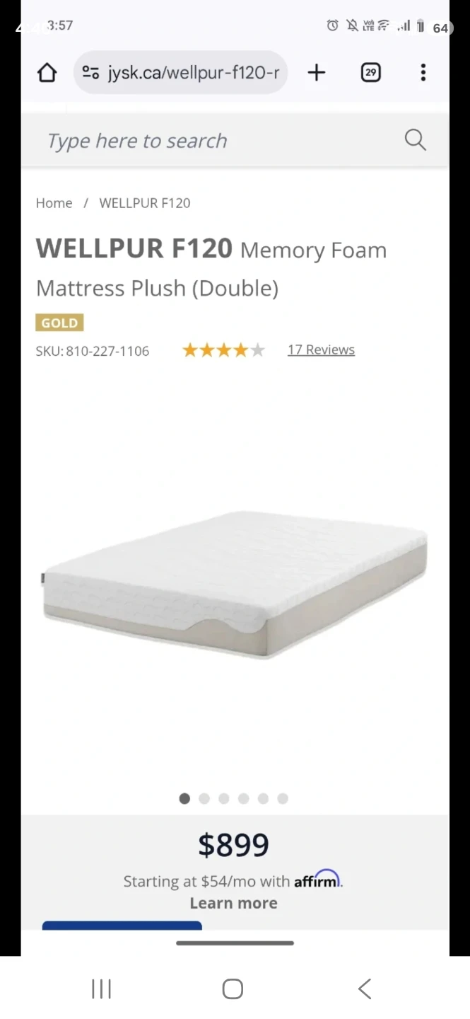 WELLPUR F120 Memory Foam Mattress Plush (Double)