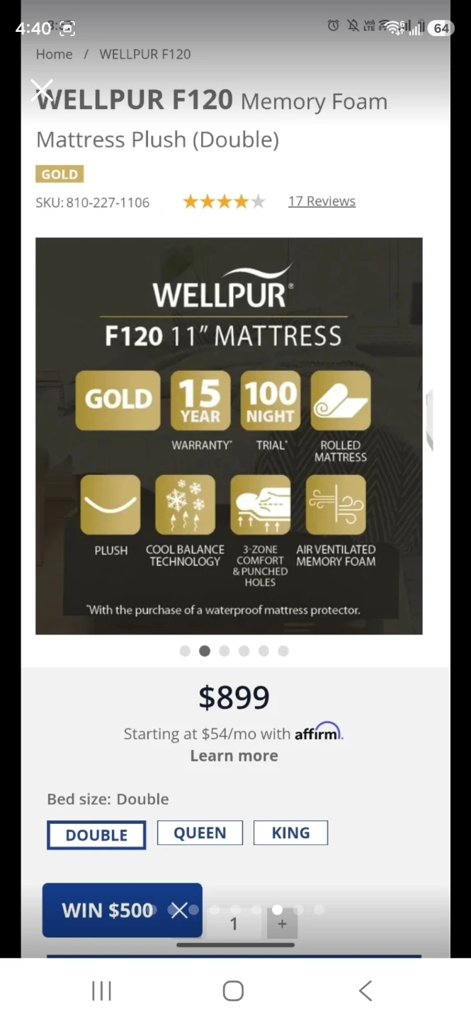 WELLPUR F120 Memory Foam Mattress Plush (Double) - photo 2