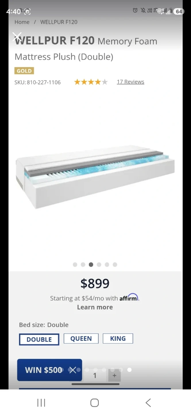 WELLPUR F120 Memory Foam Mattress Plush (Double) - photo 3