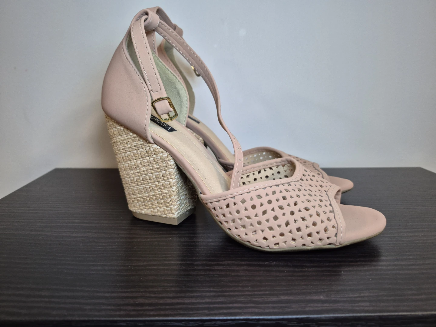 VILLA LAROSA Pink Perforated Espadrille Wedge Heels