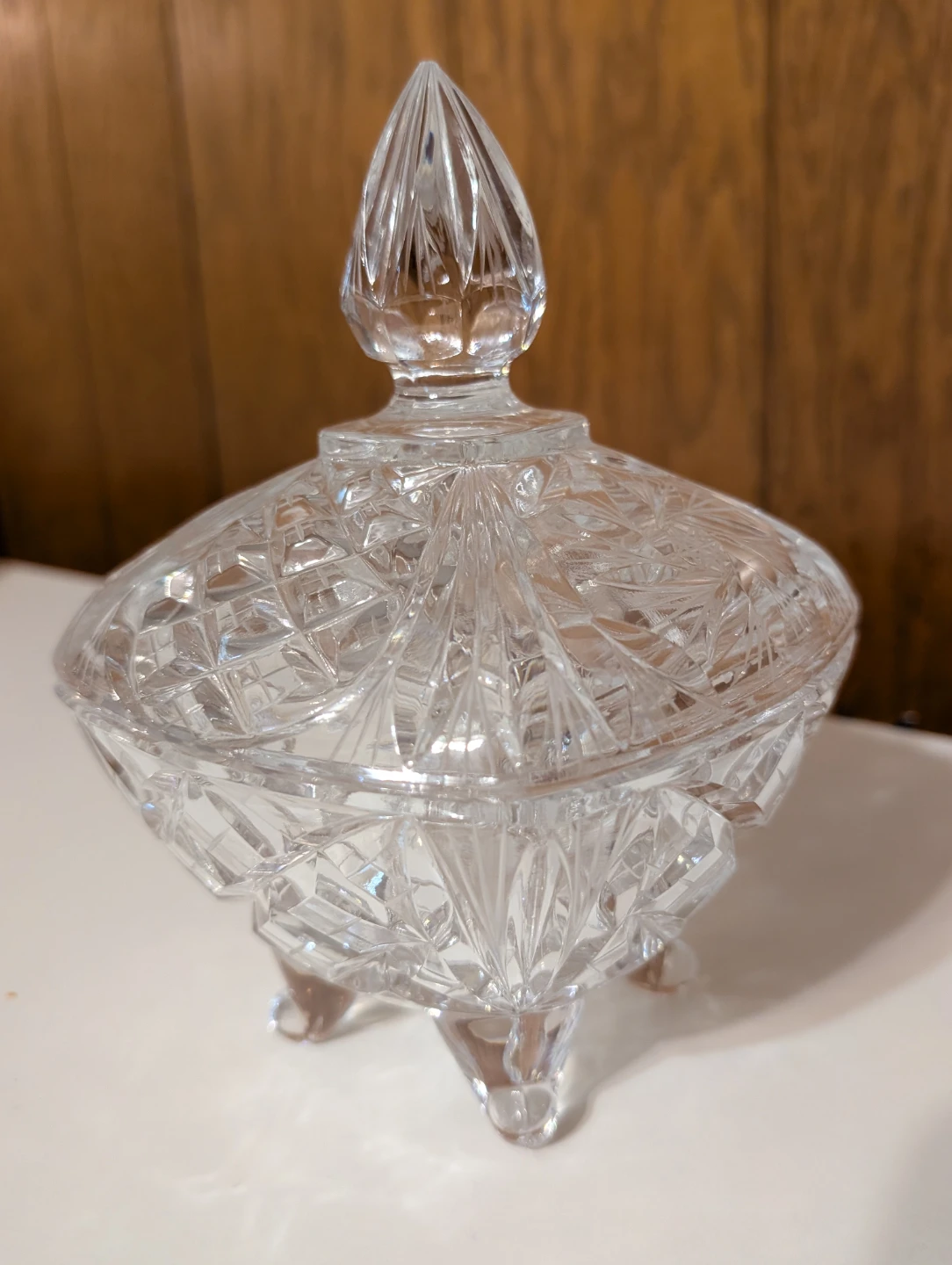 Vintage Cut Glass Footed Candy Dish with Lid