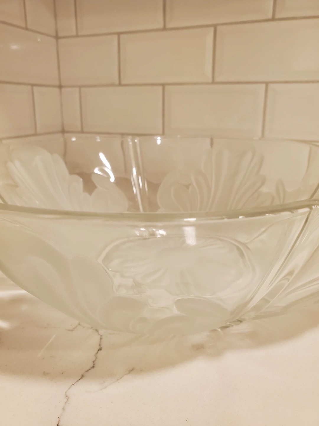 Beautiful serving bowl with frosted flower and leaves. - photo 3
