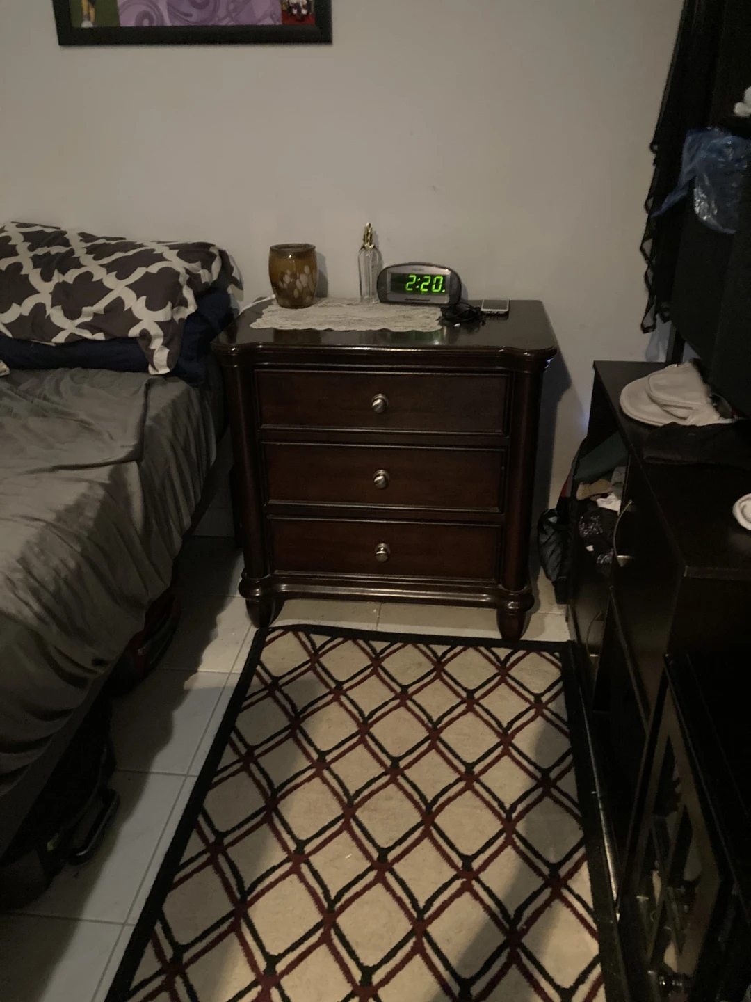 Dark Brown Wood Dresser with Mirror Nightstand and queenbed - photo 3