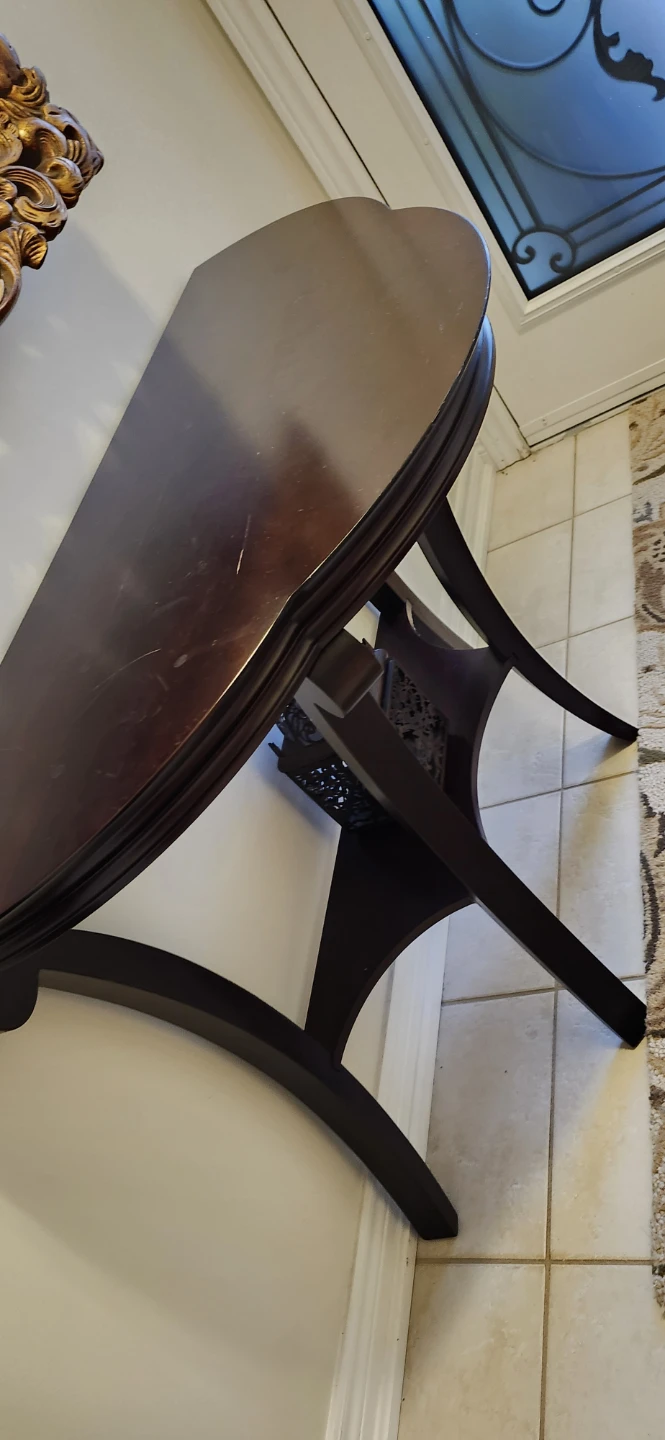 Dark Wood Console Table  glass shelf and a lamp - photo 2