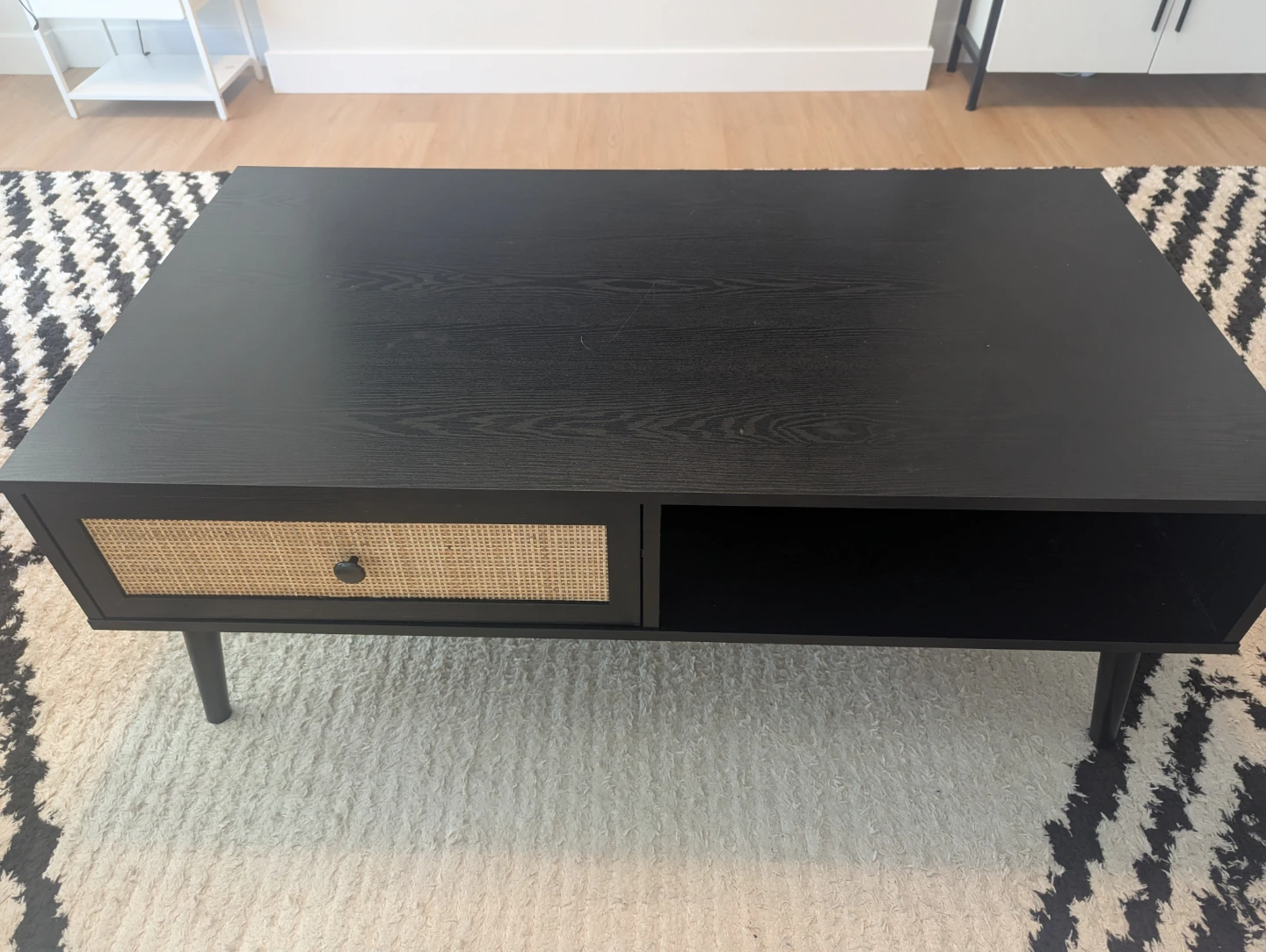 Black Coffee Table with Rattan Drawer - photo 2