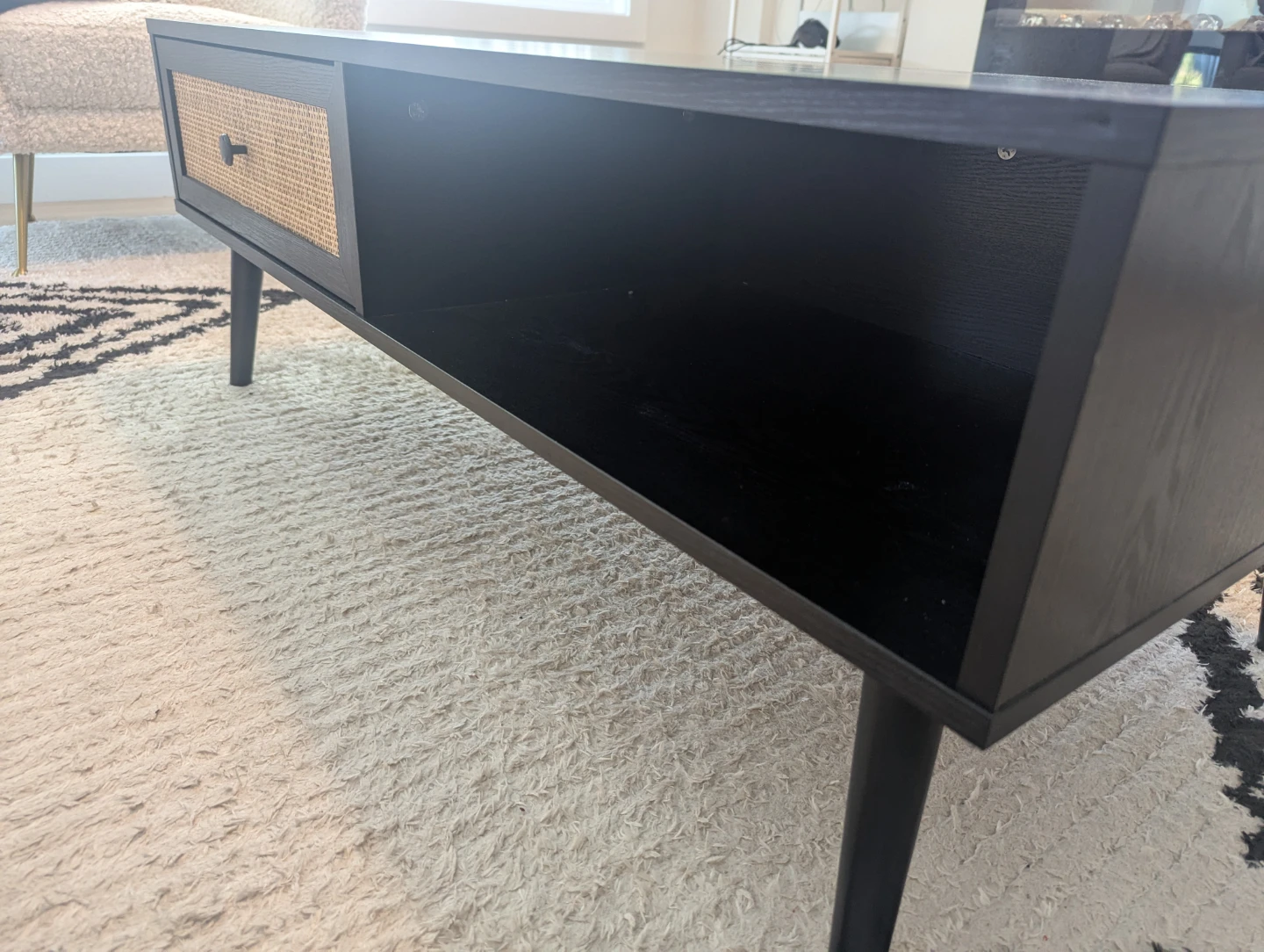 Black Coffee Table with Rattan Drawer - photo 5