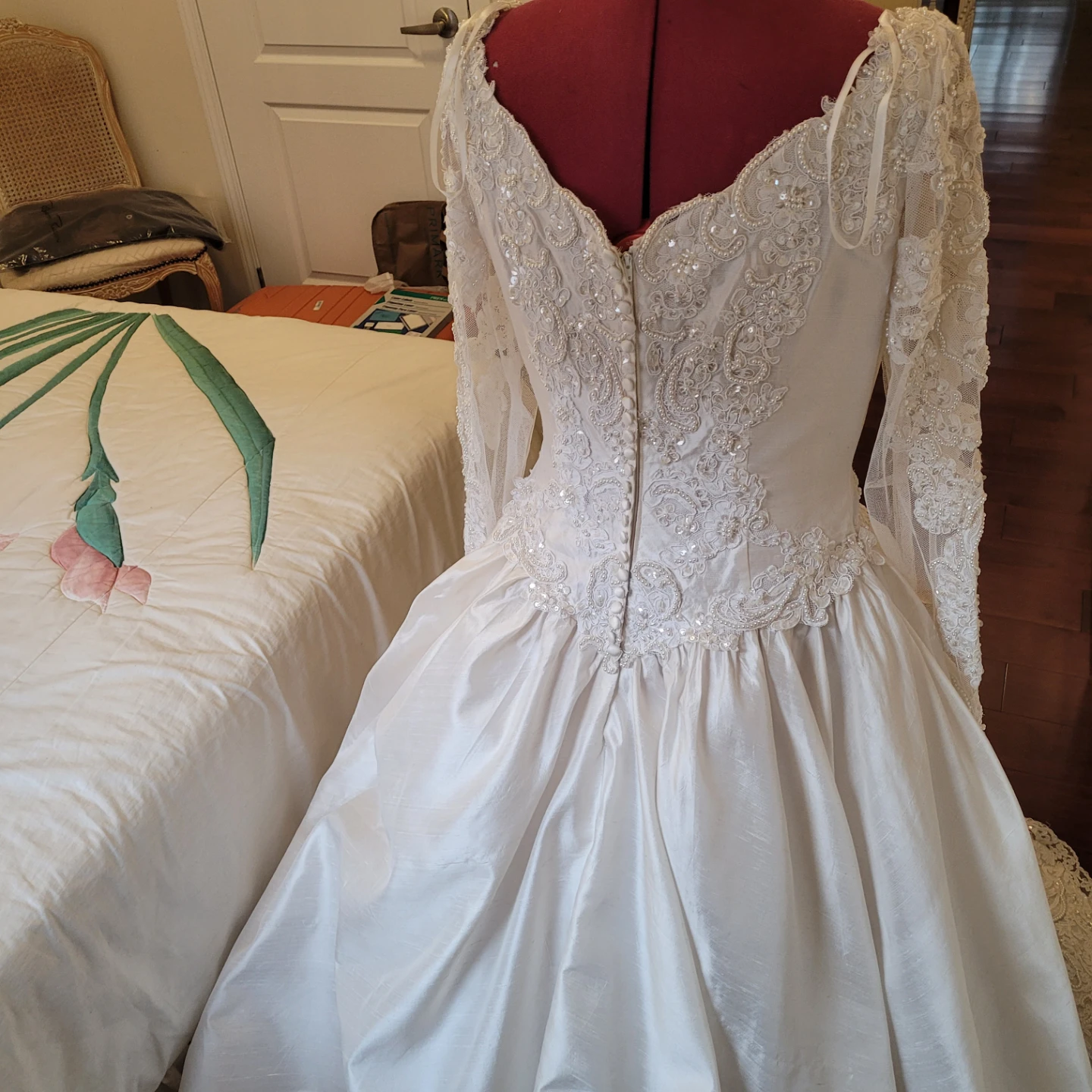 White Lace Wedding Dress with Long Sleeves - photo 4