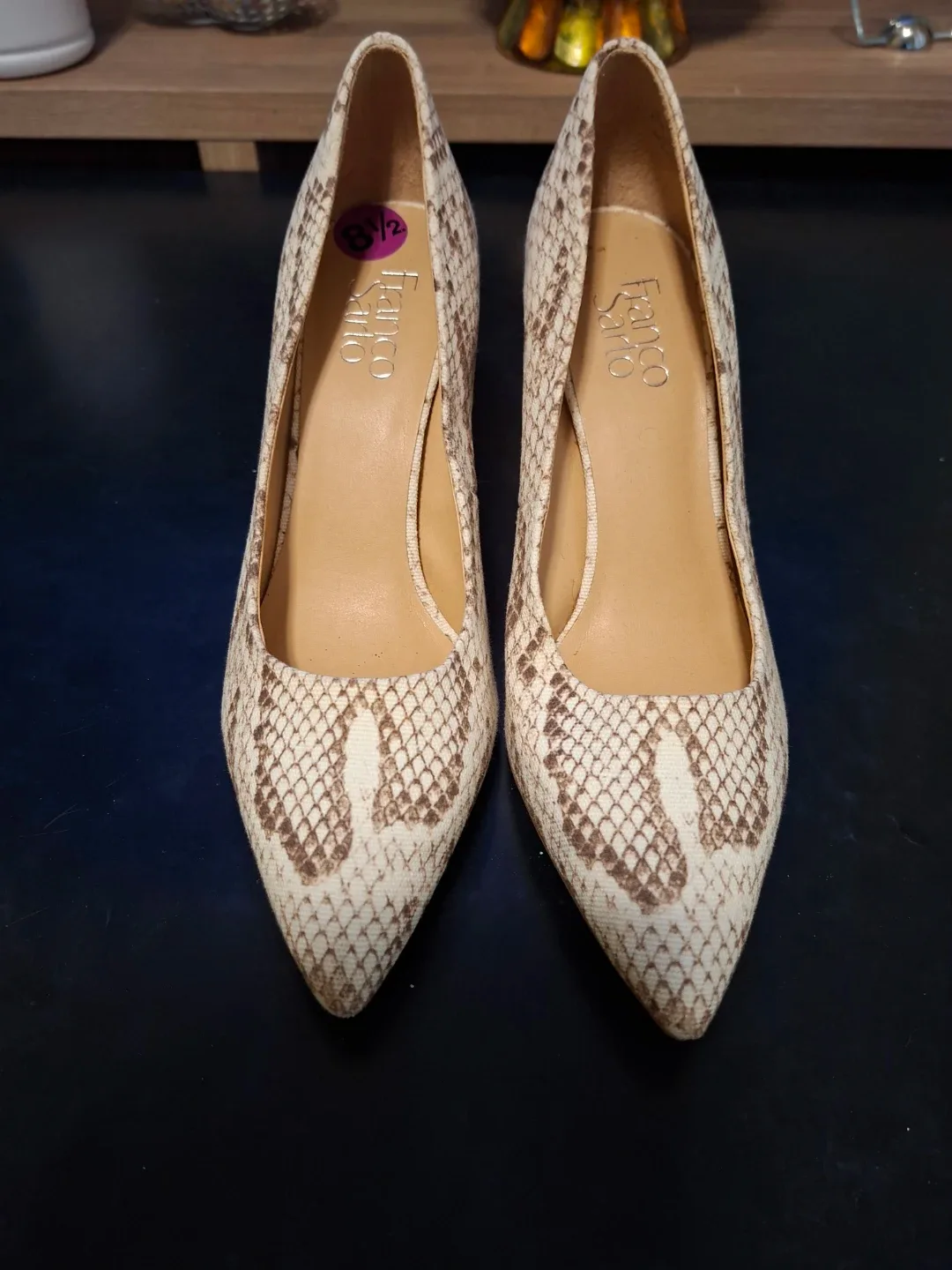 Franco Sarto Snake Print Heels - Size 7.5