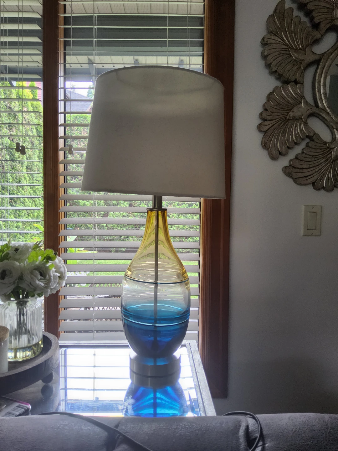 Melun 28" Coastal Blue and Gold Glass Table Lamp