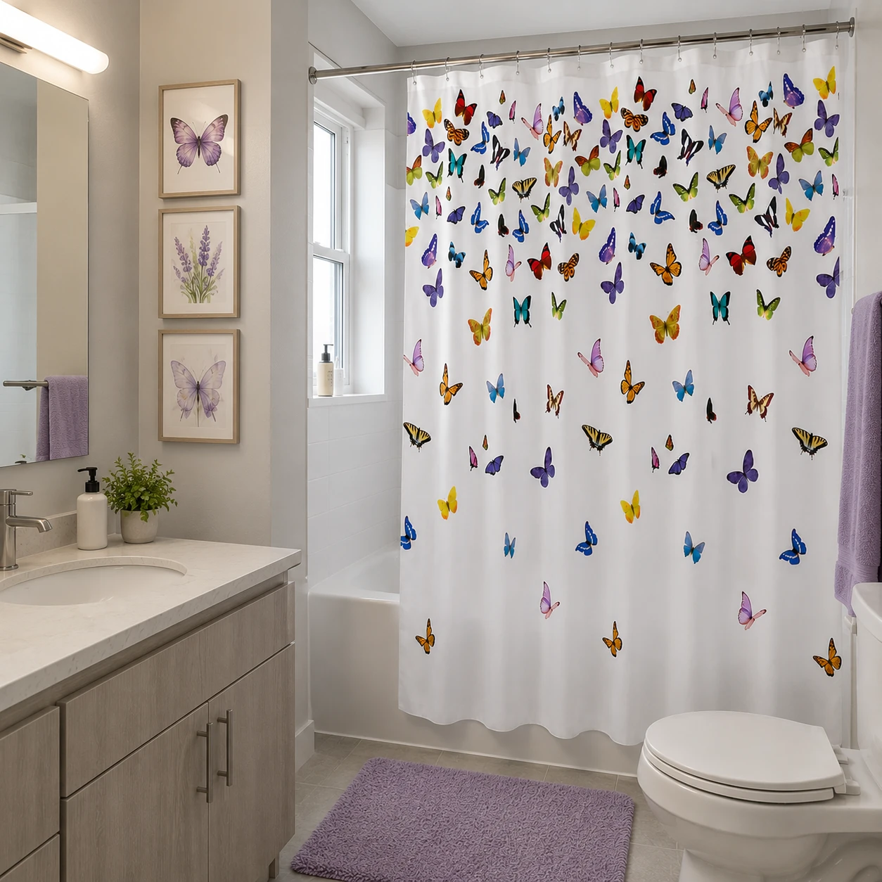 NEW! Mainstays PEVA Shower Curtain - Butterfly Print