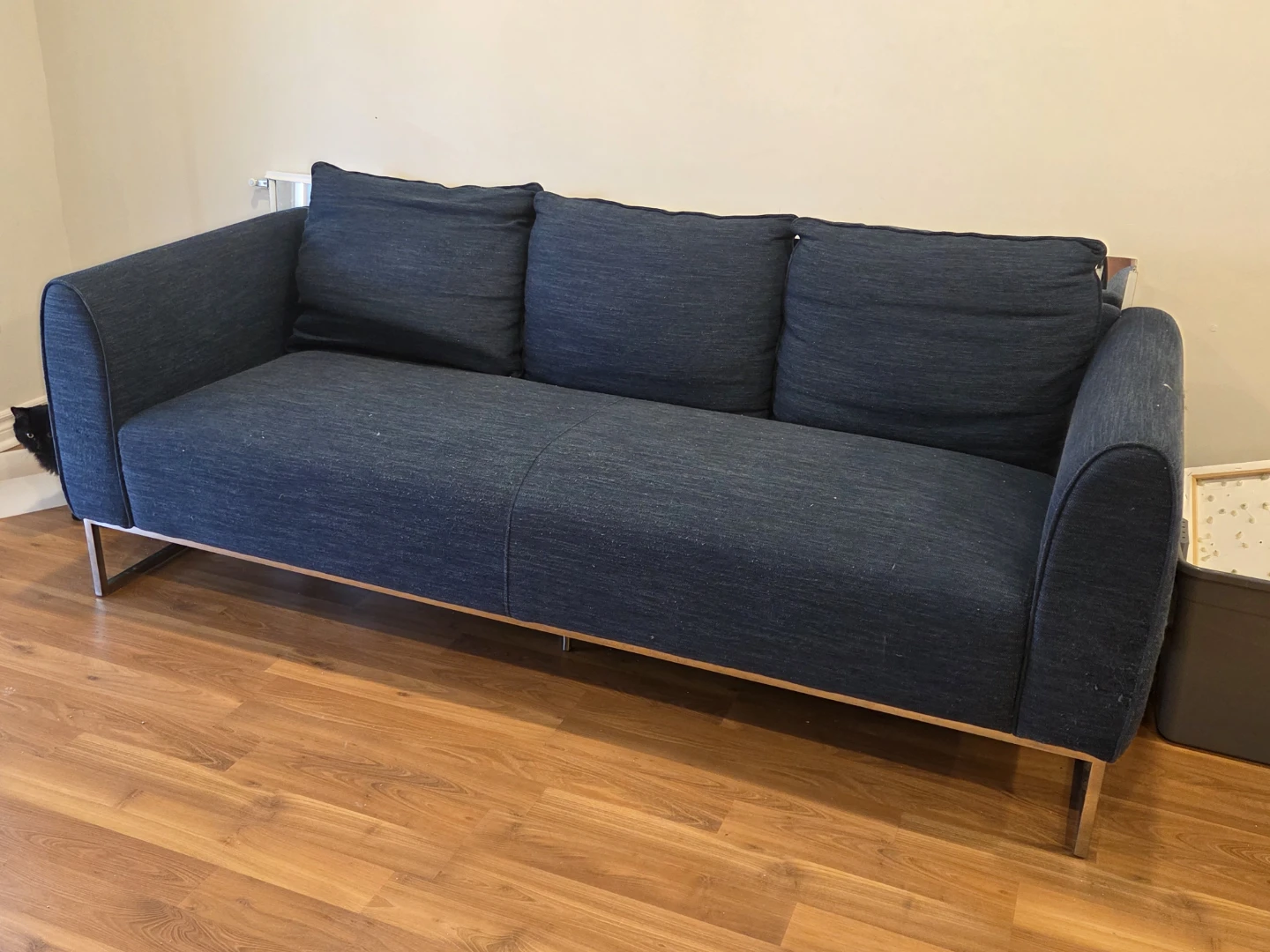 Dark Blue Fabric Sofa with Metal Legs