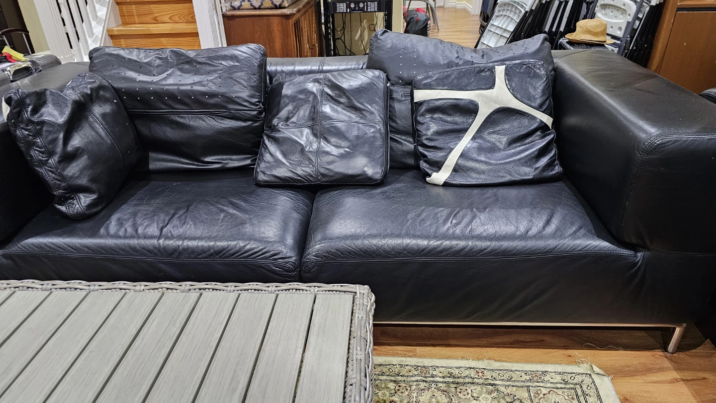 Black Leather Sofa and Armchair Set