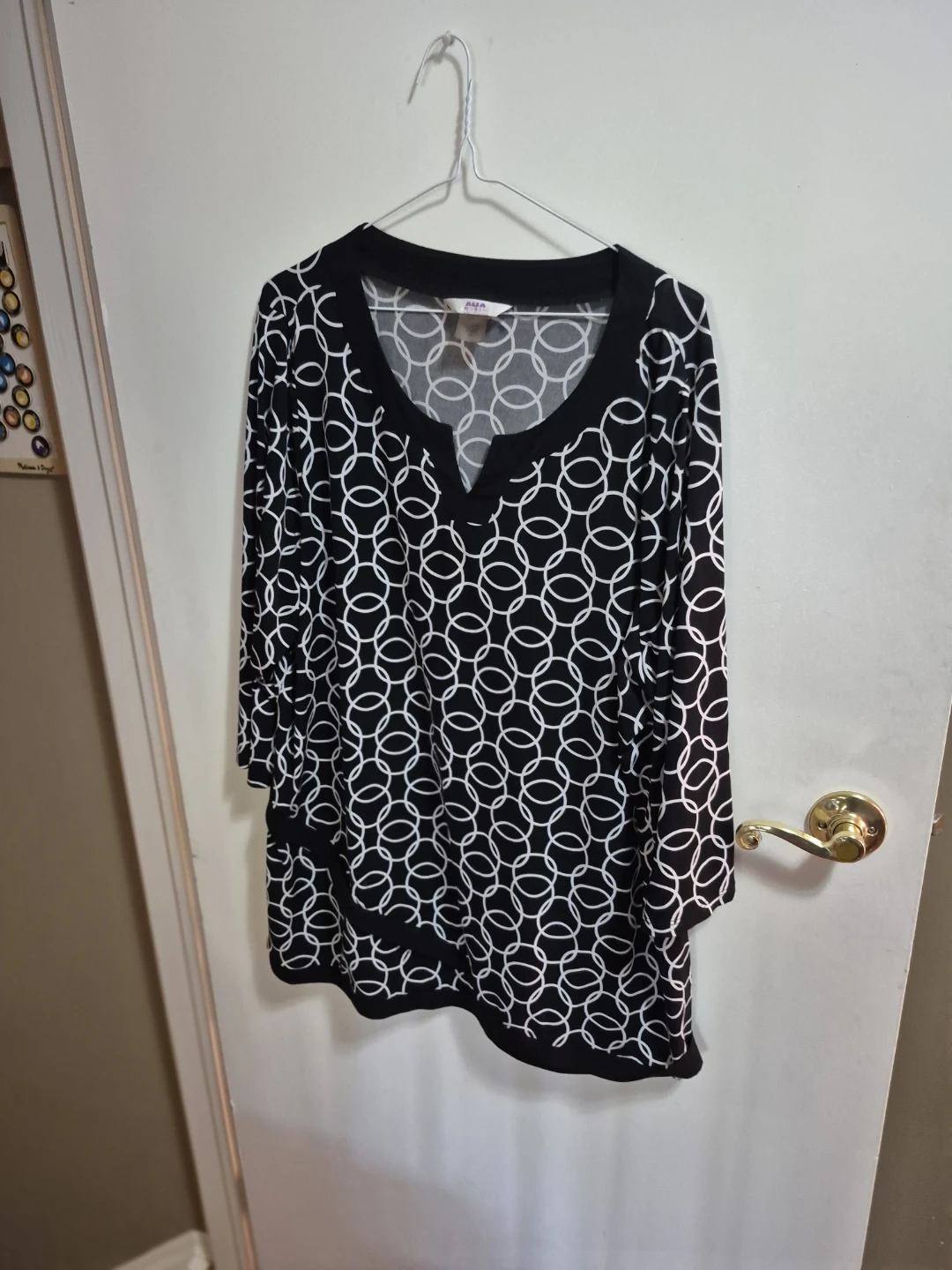 ALIA WOMEN Black & White Circle Print Tunic Top 2X