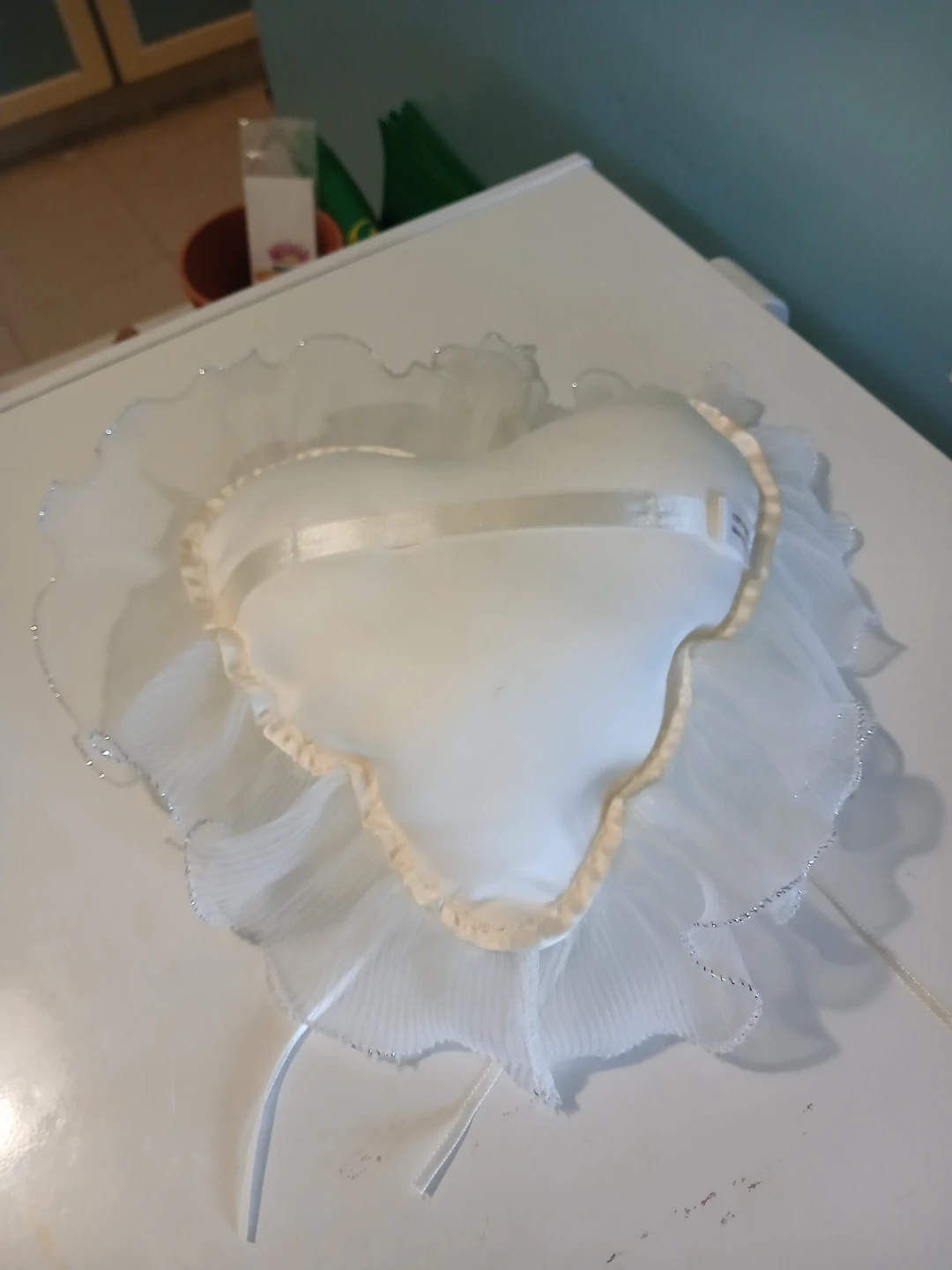 White Heart-Shaped Ring Bearer Pillow - photo 3
