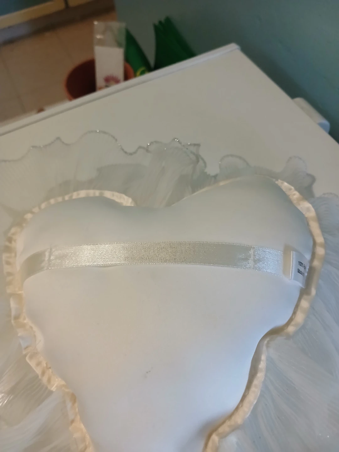 White Heart-Shaped Ring Bearer Pillow - photo 4