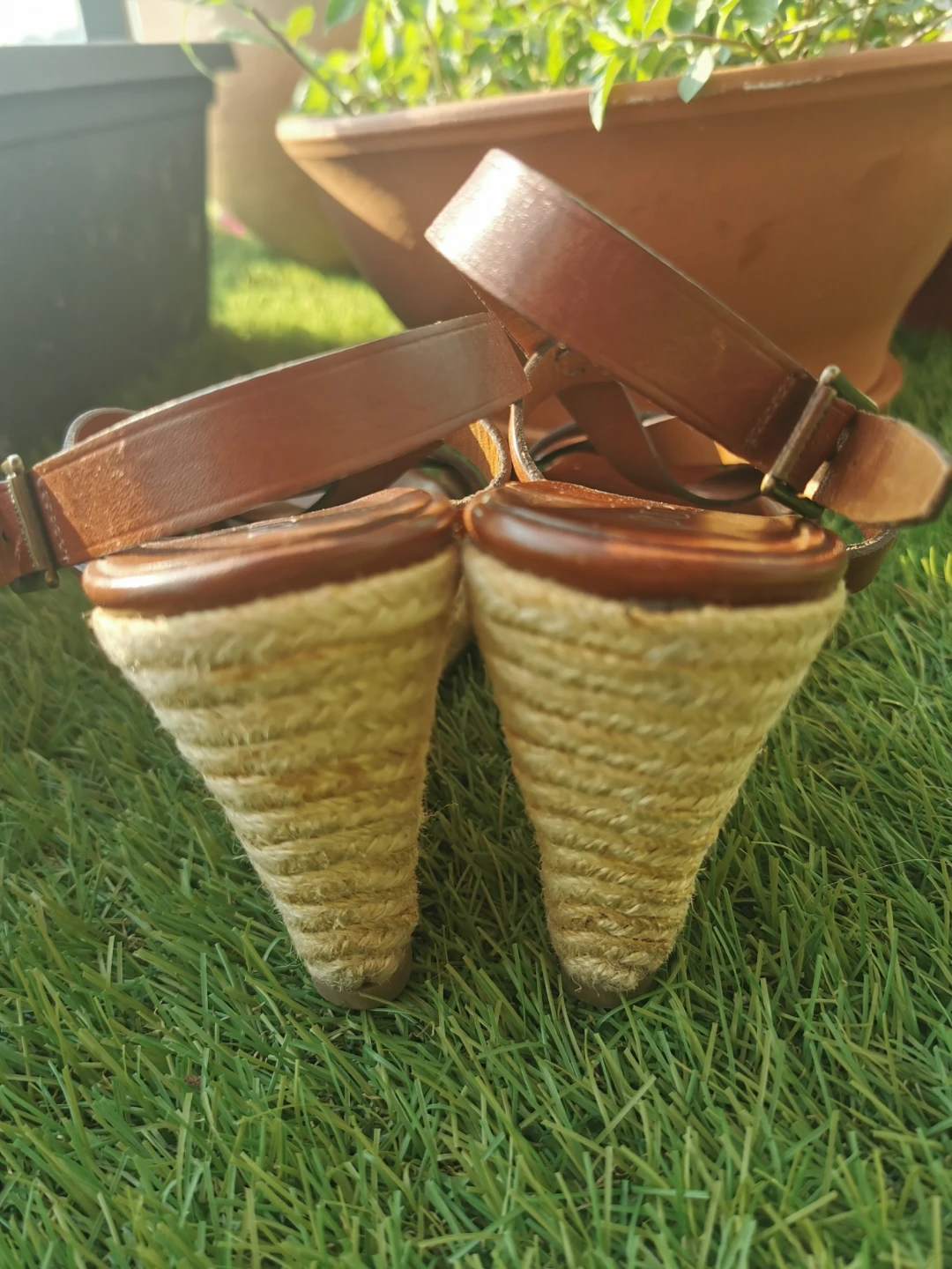 Burberry Brown Leather Espadrille Wedge Sandals - photo 3