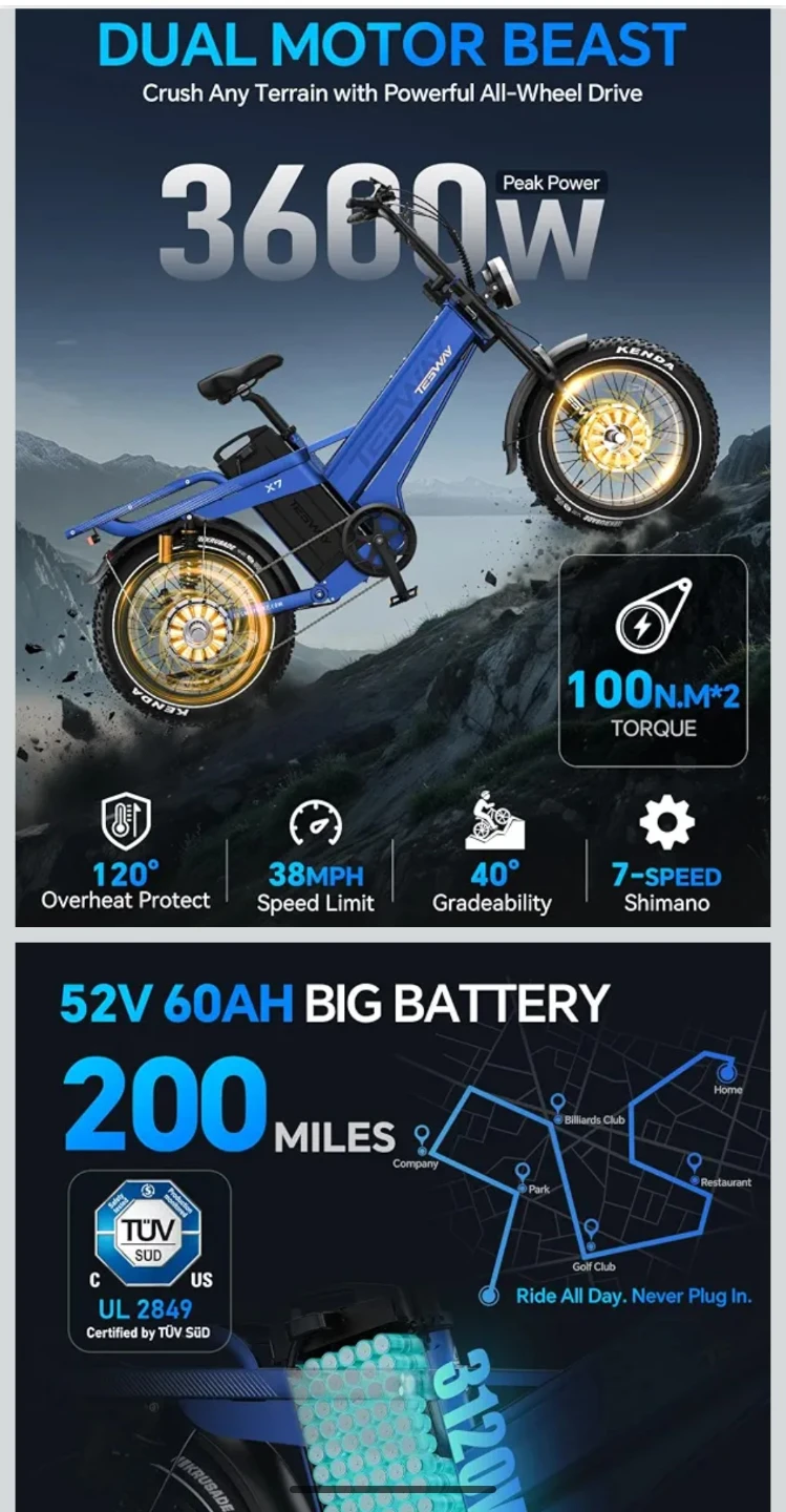 TESWAY X7 AWD Dual Motor Electric Bike