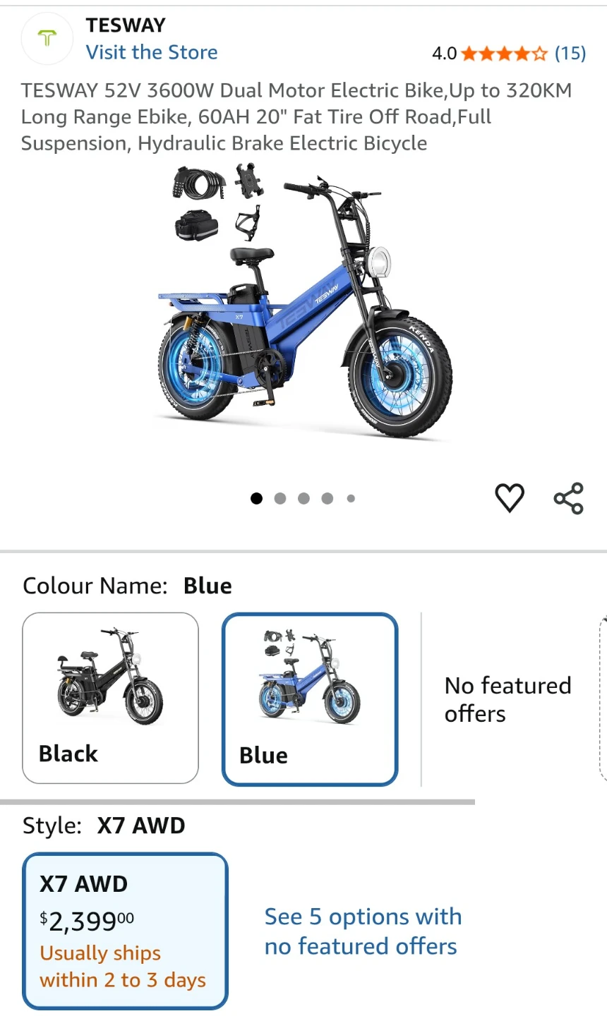 TESWAY X7 AWD Dual Motor Electric Bike - photo 3