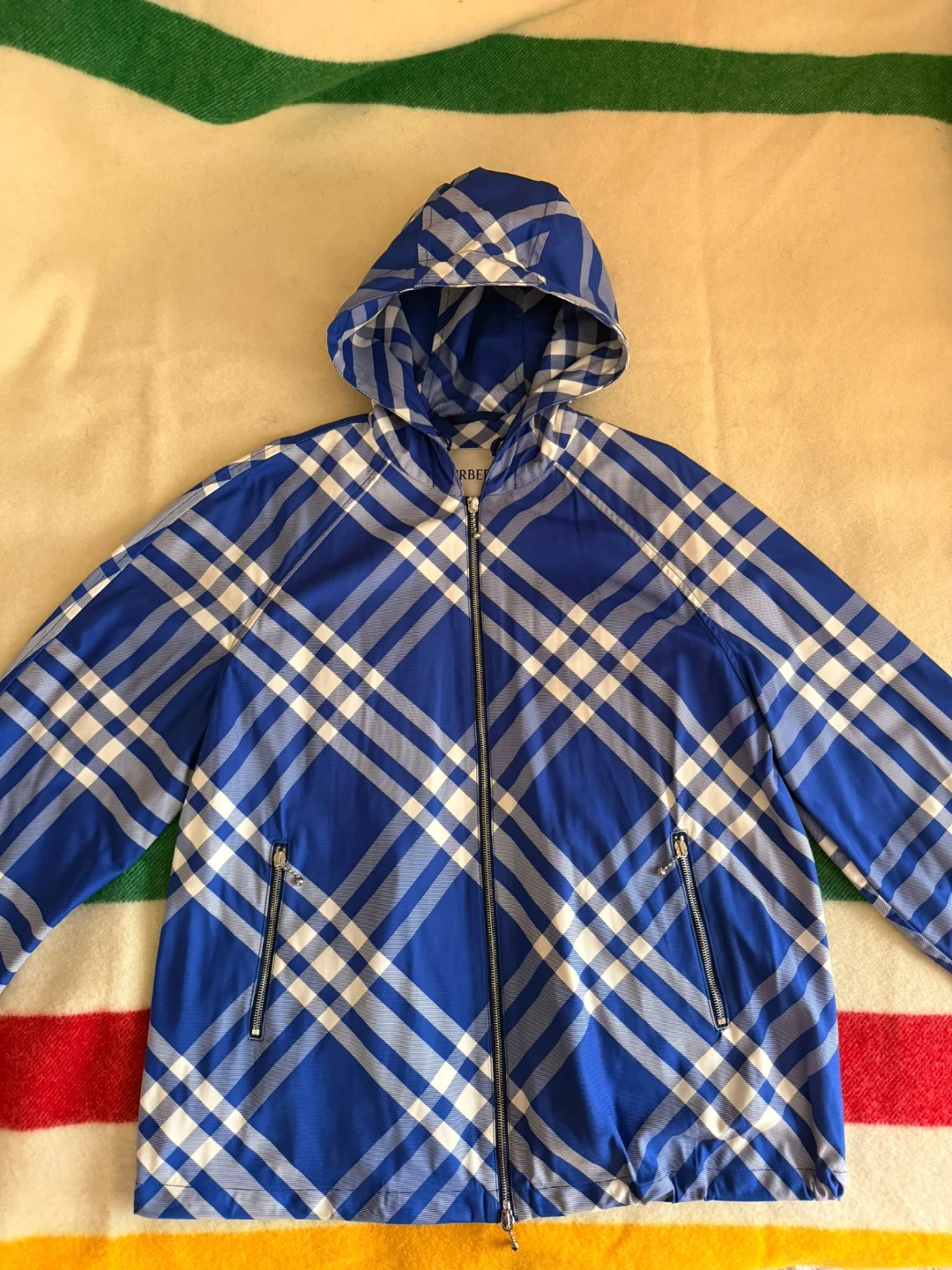 Burberry Blue Plaid Hooded Jacket - Size M