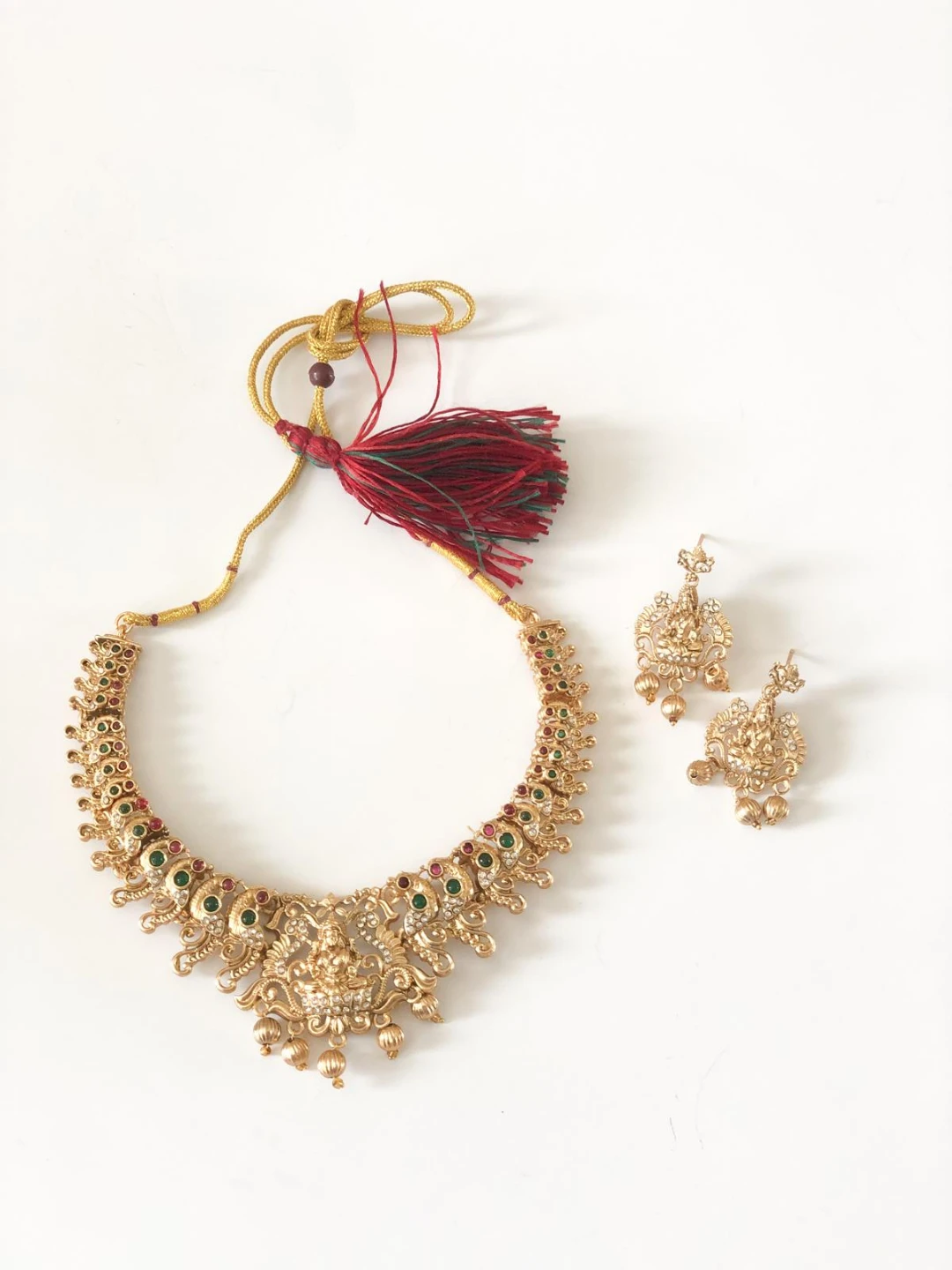 Gold-toned TEMPLE Necklace and Earrings Set