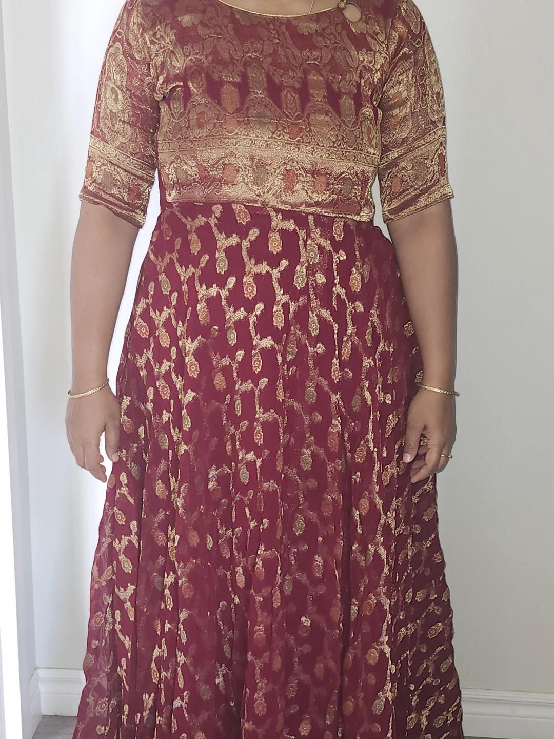 Red and Gold Benars silk  Anarkali Suit with Dupatta - photo 3