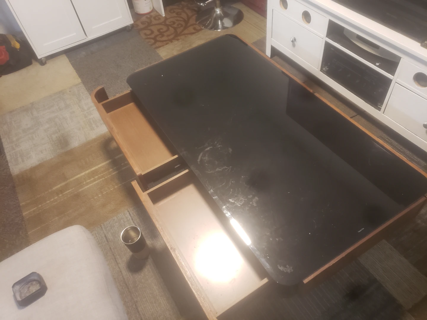 Mid-Century Modern Coffee Table with Black Glass Top - photo 3