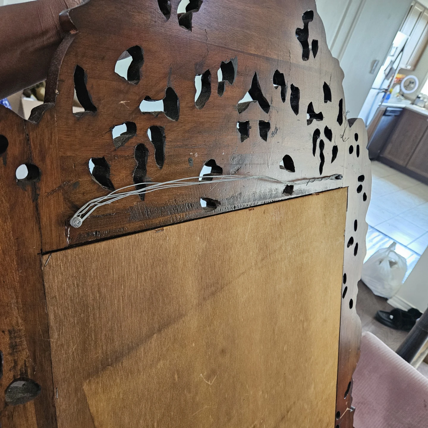 Ornate Dark Wood Carved Mirror - photo 3