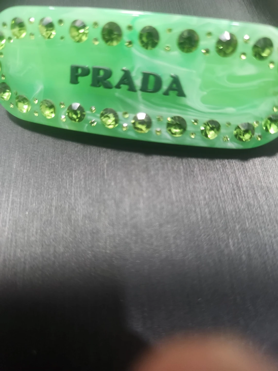 Prada Green Rhinestone Barrette Hair Clip