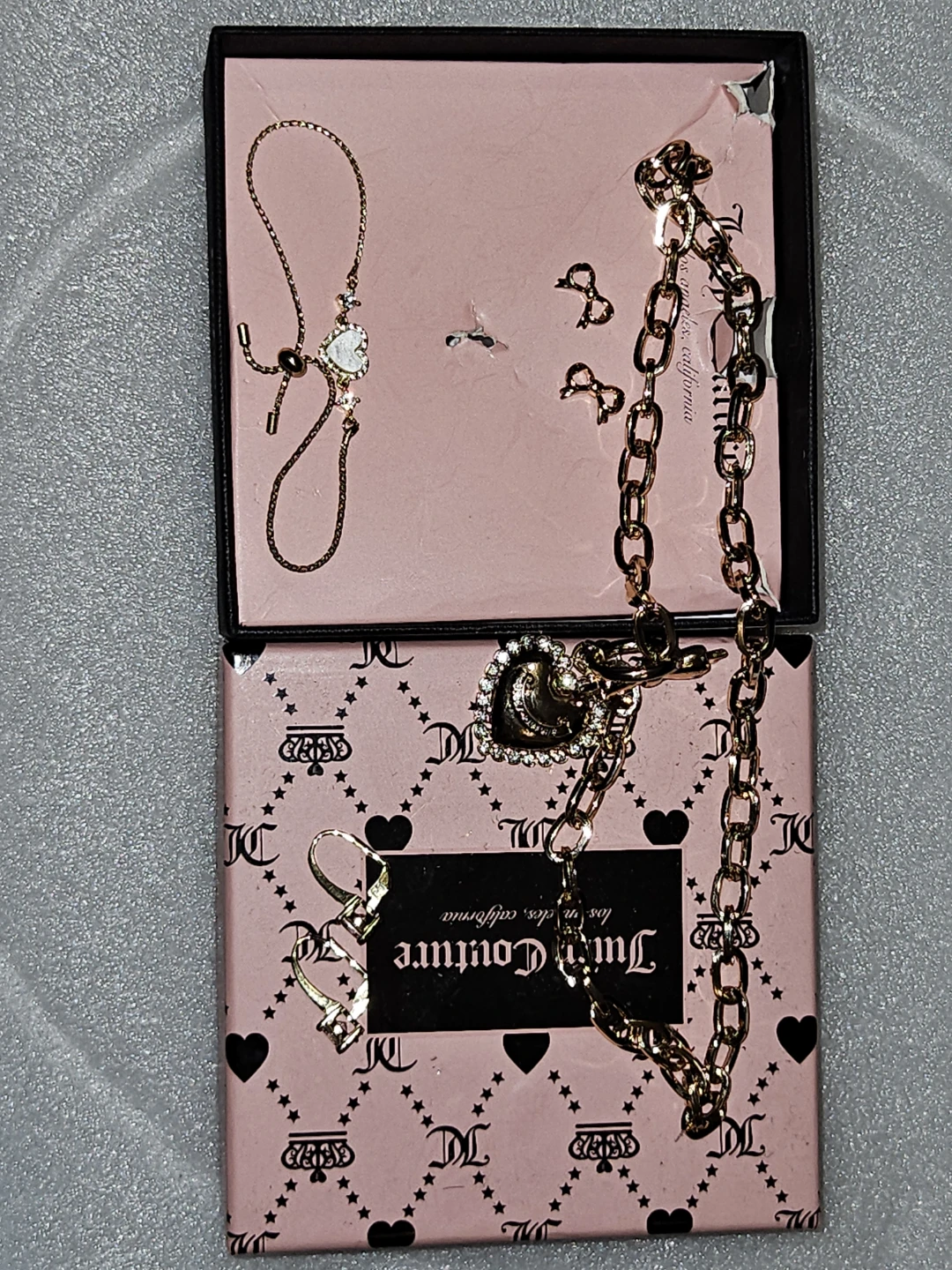 Juicy Couture Gold Tone Heart Charm Necklace & Earrings Set
