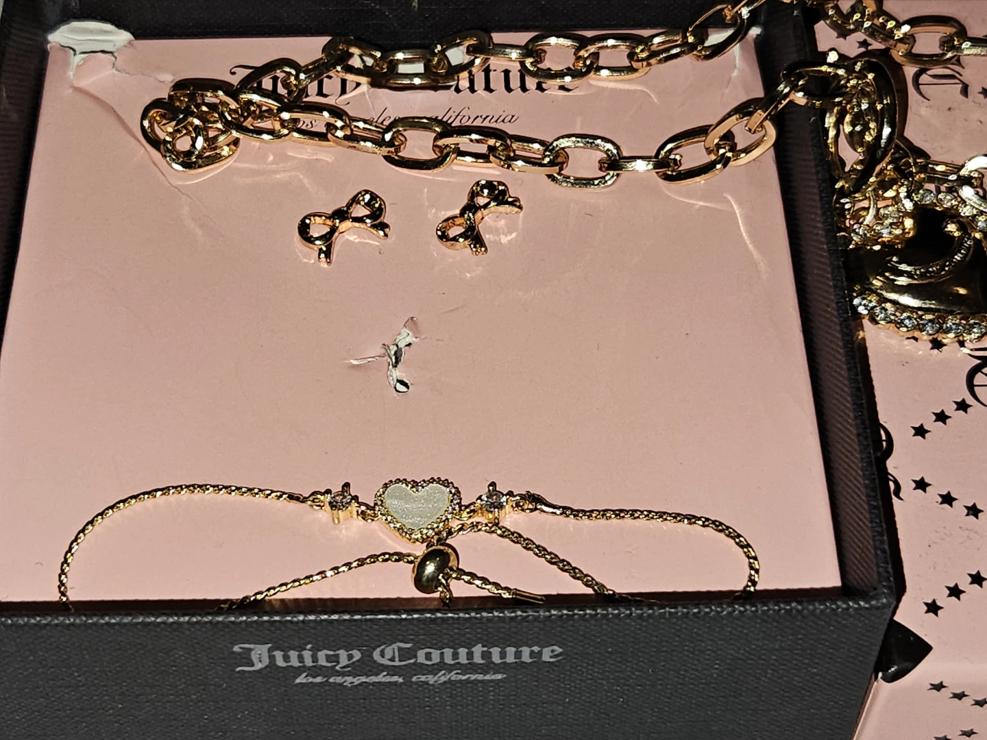 Juicy Couture Gold Tone Heart Charm Necklace & Earrings Set - photo 2
