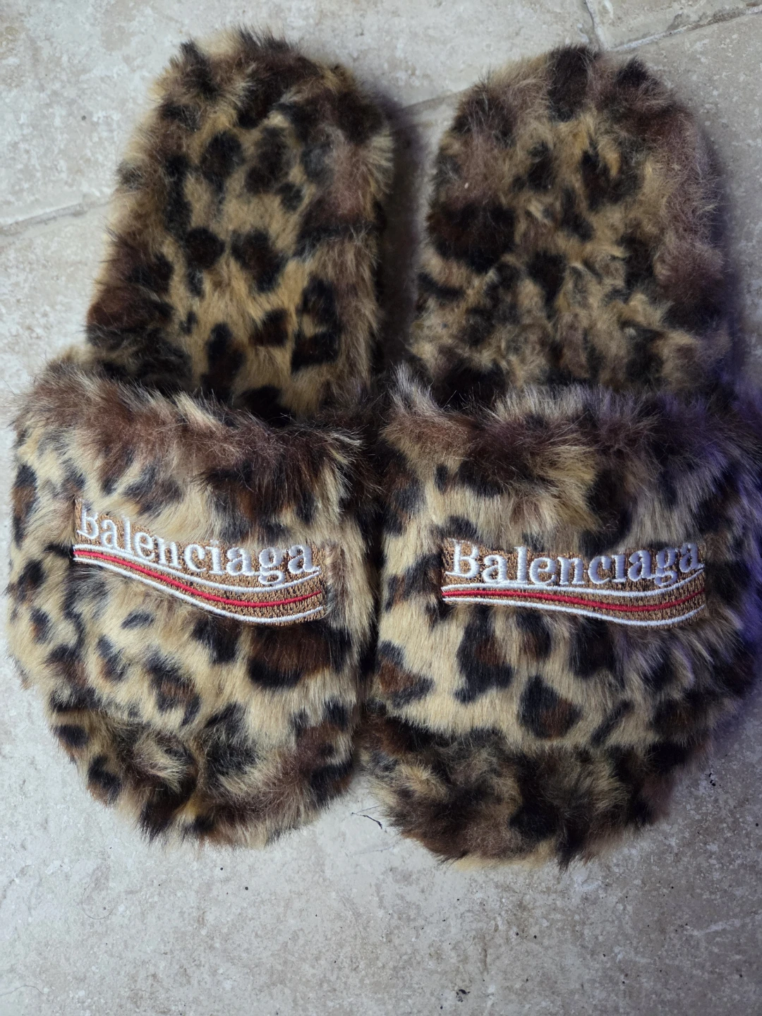 Balenciaga Leopard Print Faux Fur Slides