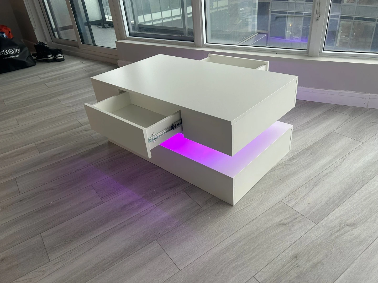 White Coffee Table with LED Lights and Drawer - photo 2