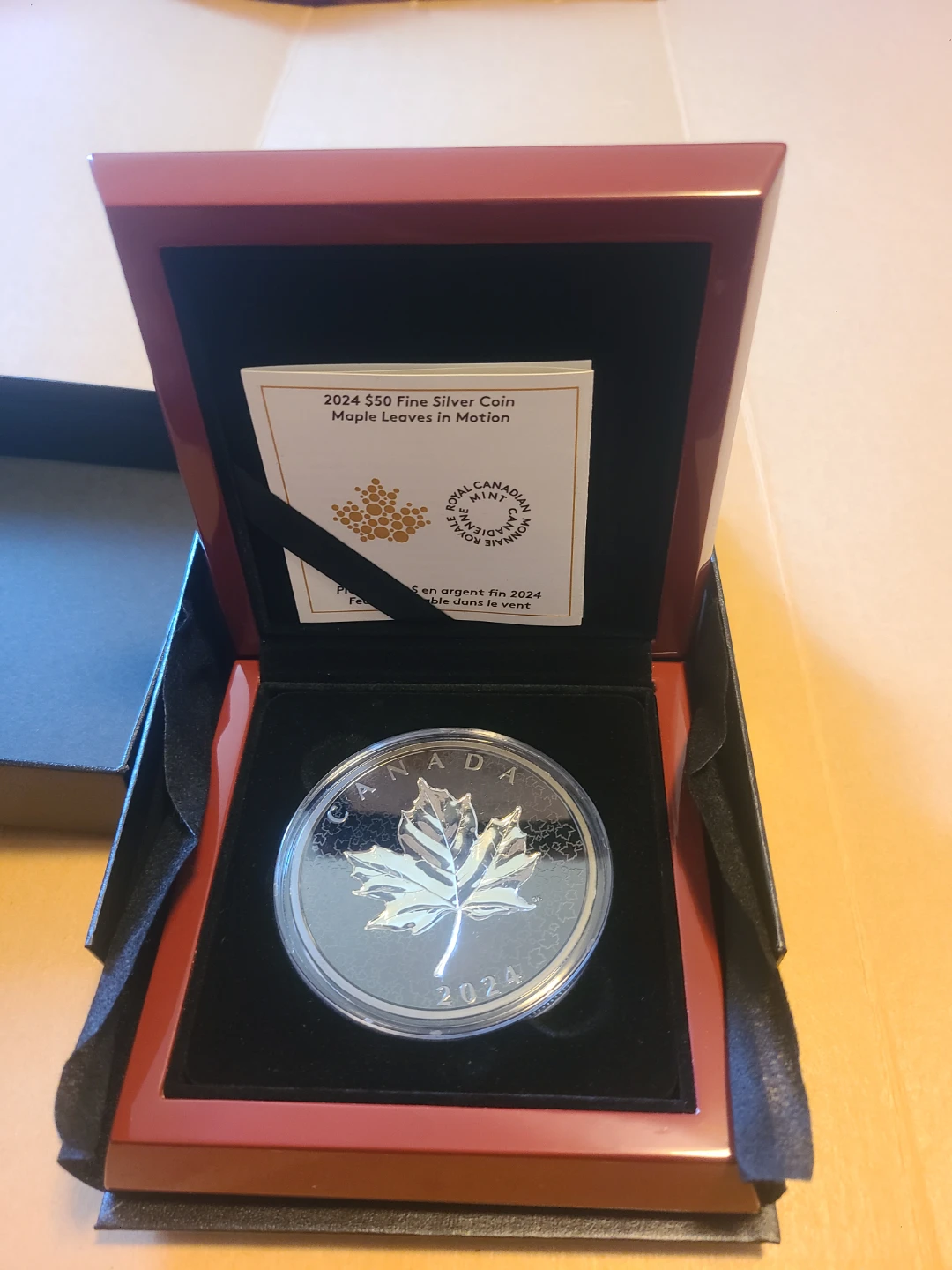 2024 $50 Fine Silver Coin Maple Leaves in Motion