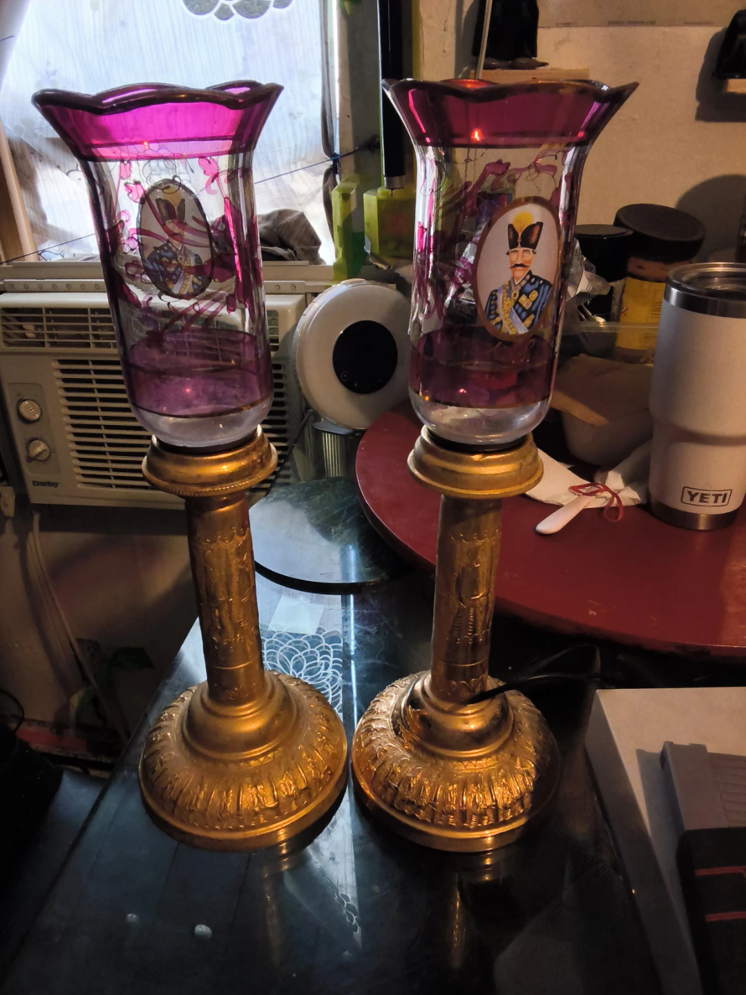 Vintage Decorative Hurricane Lamps Pair