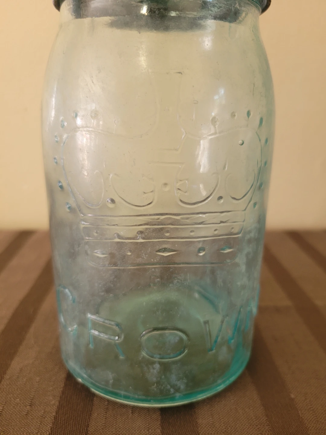 Antique Aqua Blue Crown Glass Mason Jar + Lid 1920 - photo 2