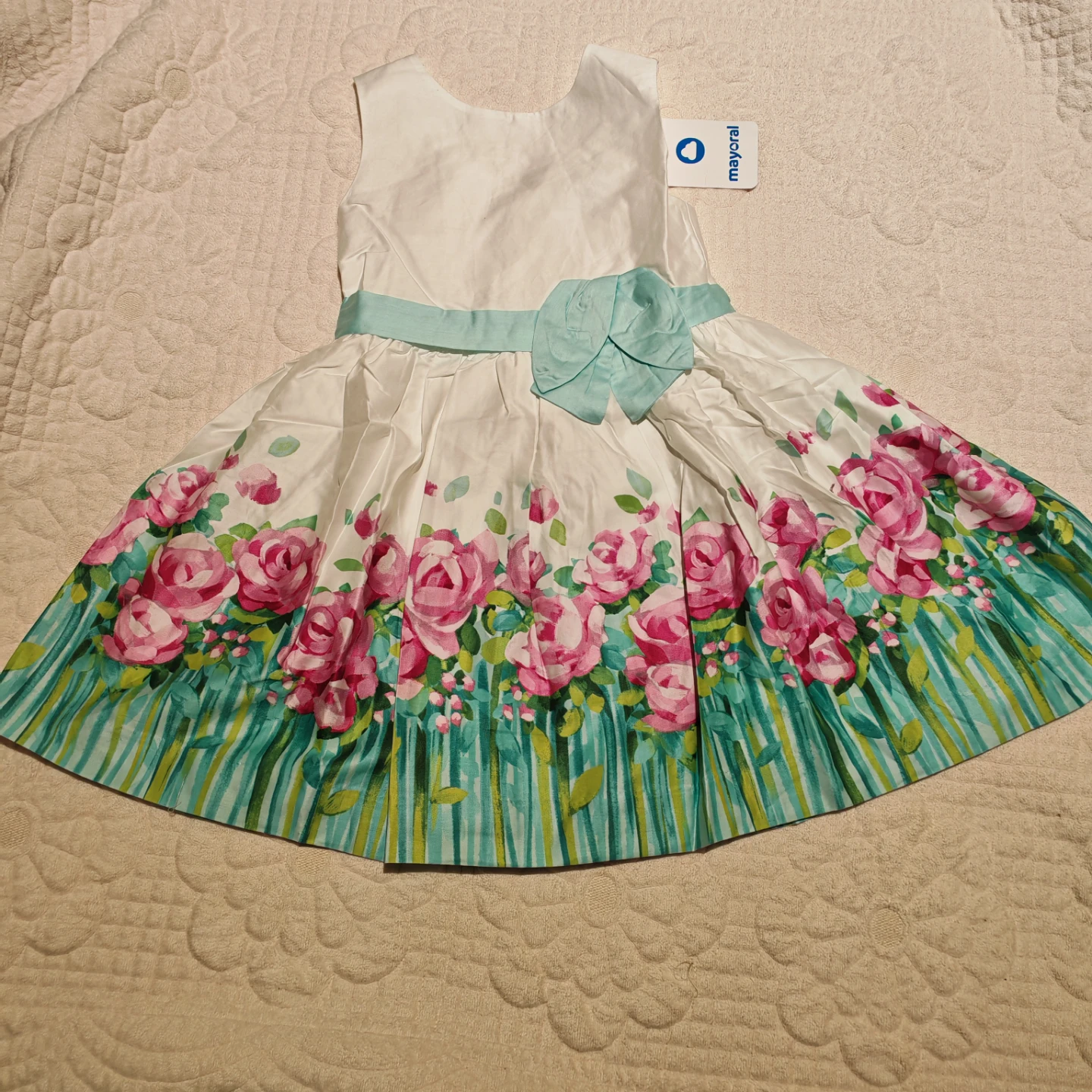 Mayoral Girls White & Green Floral Dress - photo 5