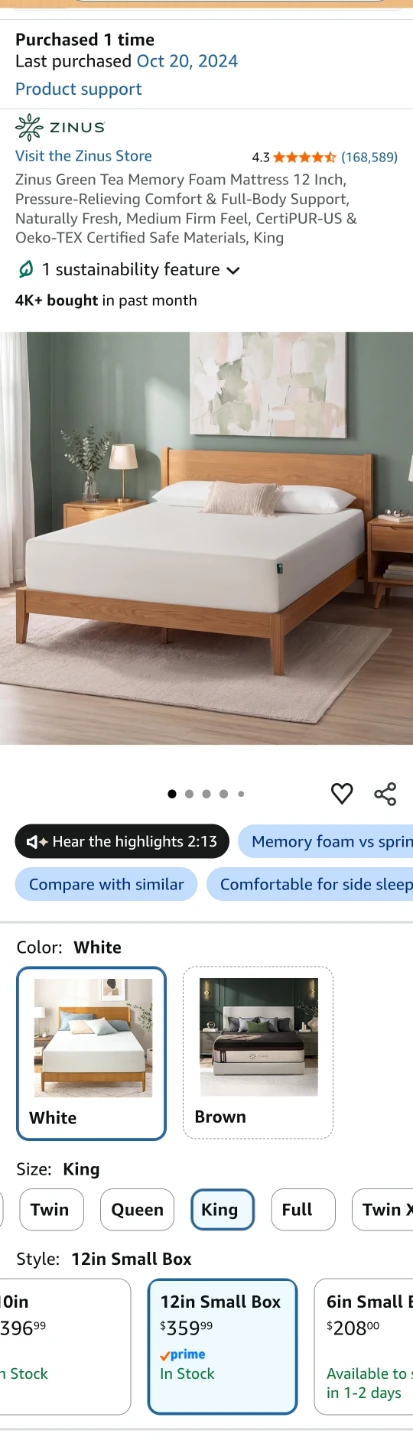Zinus Green Tea Memory Foam Mattress - King Size, 12 Inch - photo 3
