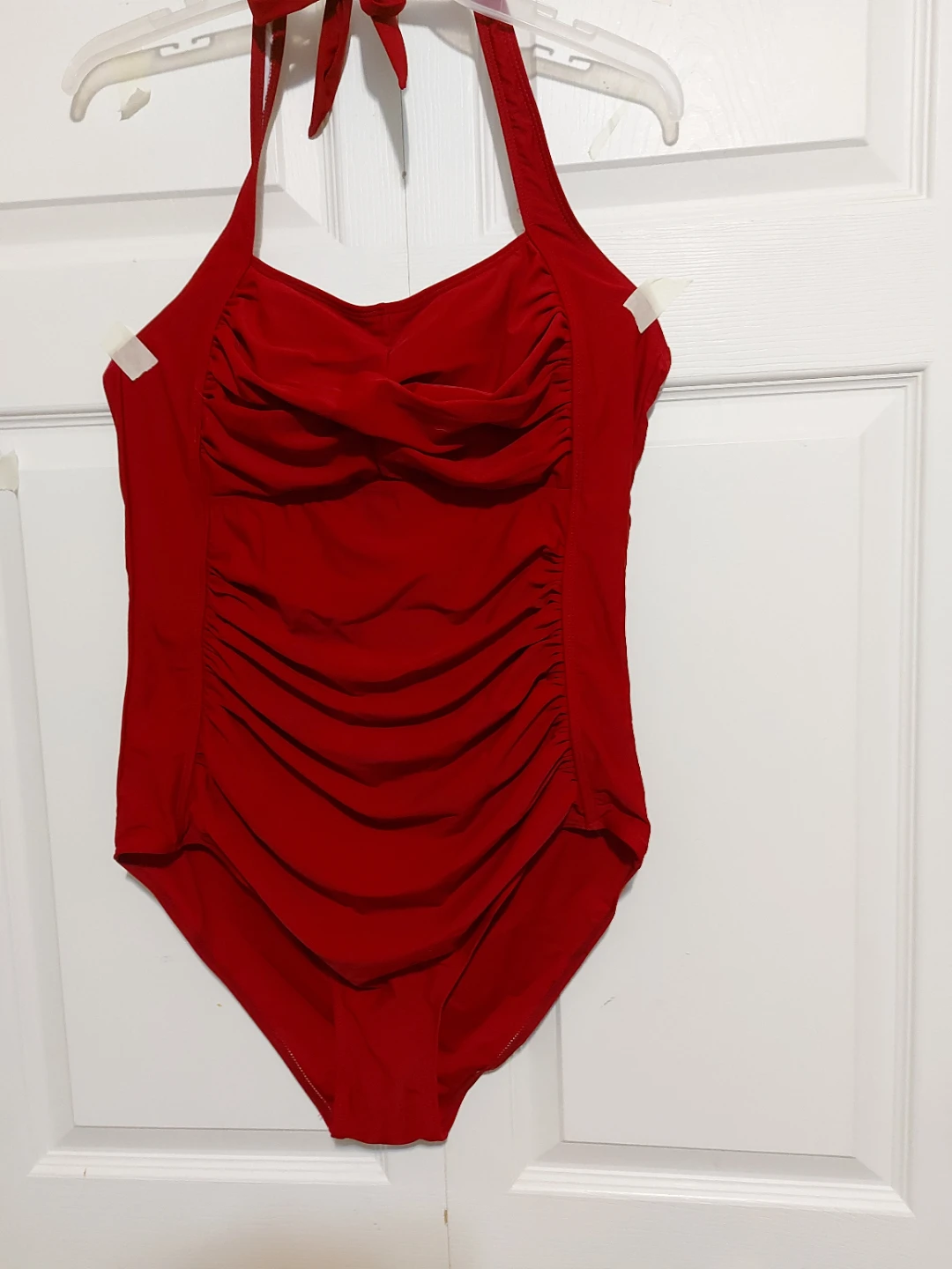 Red Halter Neck Ruched One-Piece Swimsuit