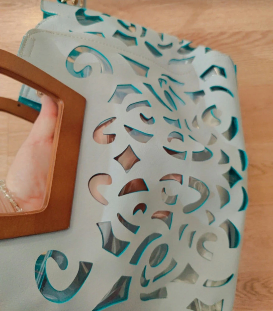 Vintage Blue Transparent Bag Hand Cut Out Design