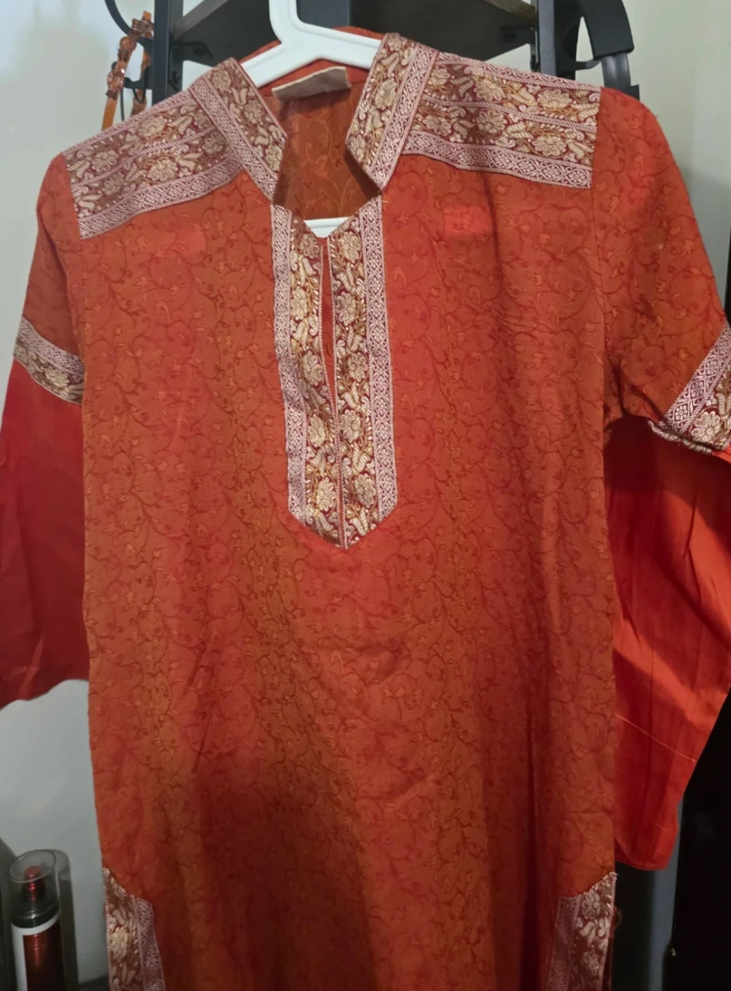 Orange Kurta with Gold Embroidery