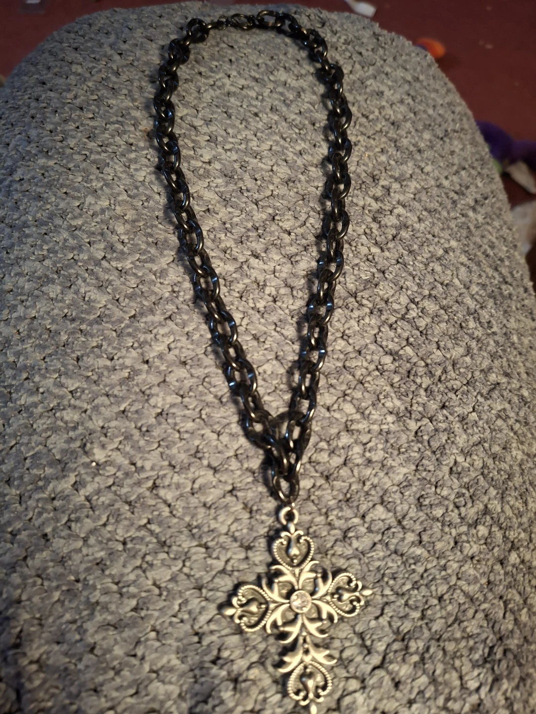 Black Chain Necklace with Silver Cross Pendant