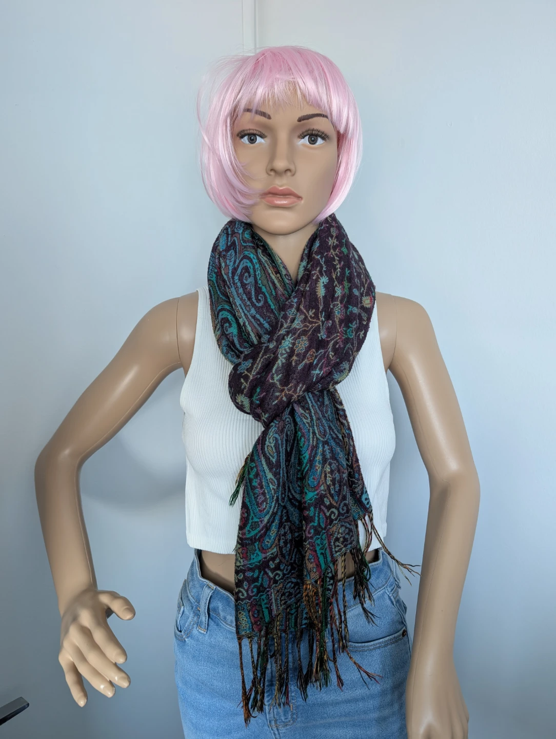Paisley Patterned Scarf with Fringe - photo 2