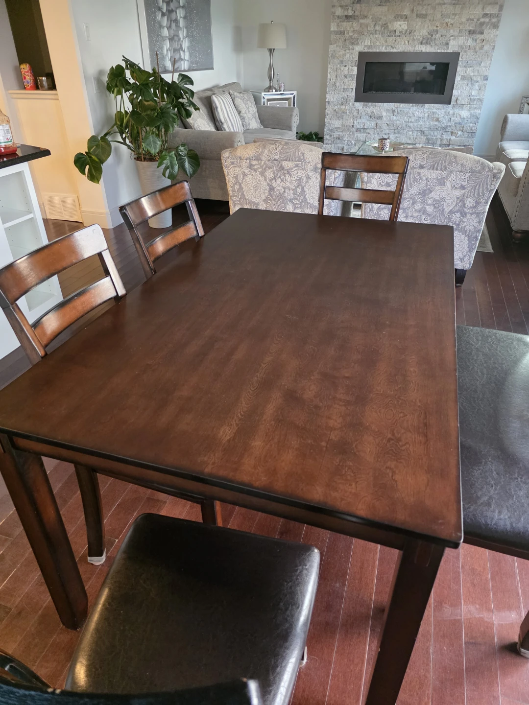Dining Table with glass top and 4 chairs and 1 bench