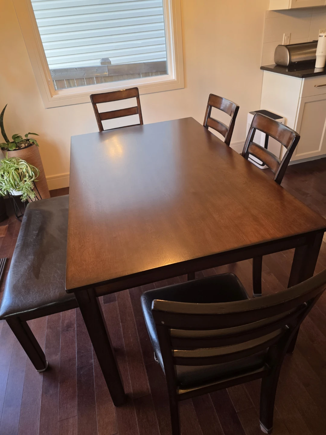 Dining Table with glass top and 4 chairs and 1 bench - photo 4