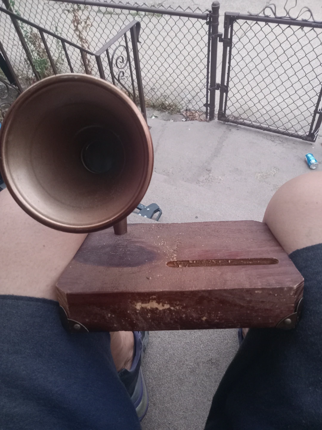 Vintage Gramophone Horn and Wooden Base
