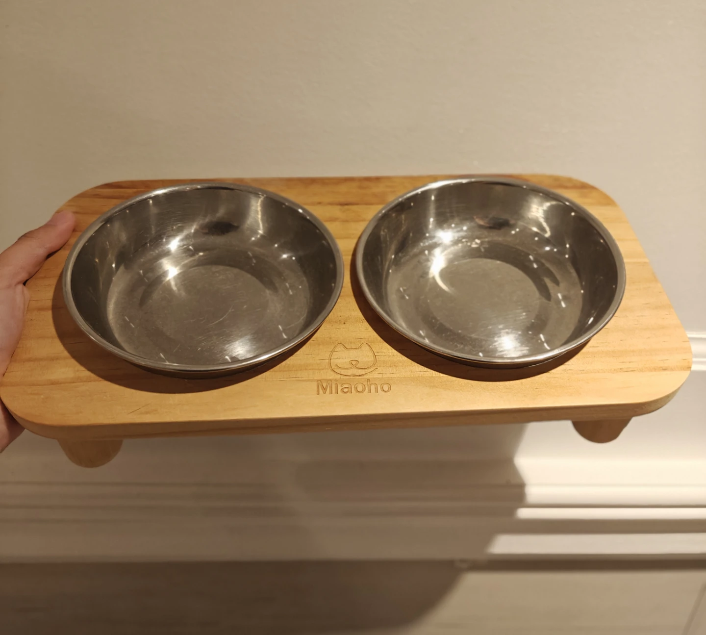 Miaohao Double Pet Bowls with Wooden Stand