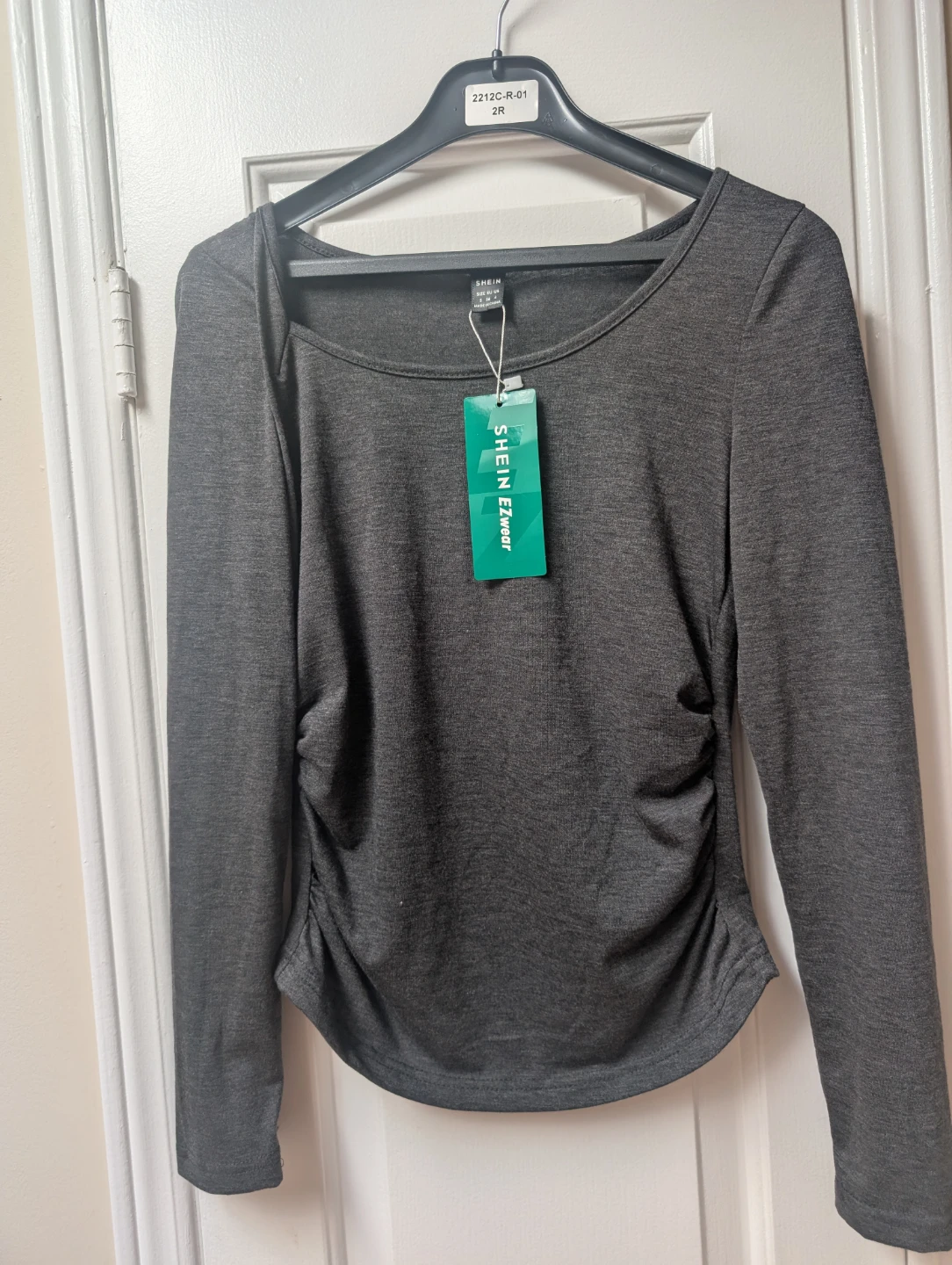 BNWT SHEIN Grey Long Sleeve Ruched Top Size S