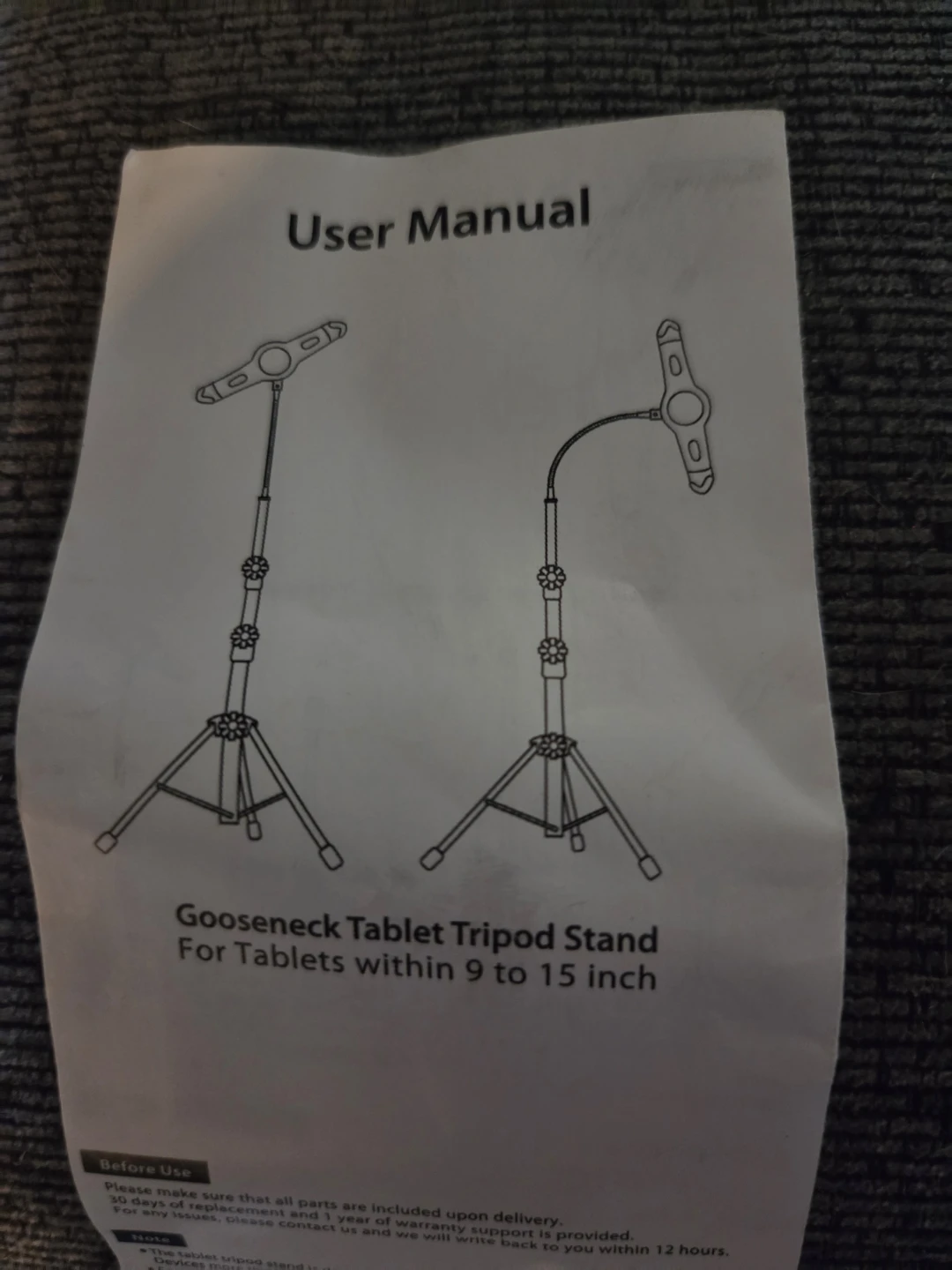 Gooseneck Tablet Tripod Stand for 9-15 inch Tablets
