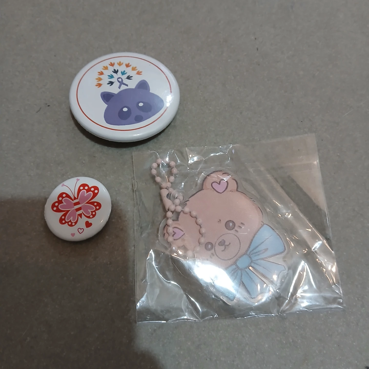 Cute Bear Keychain and Button Pins Set
