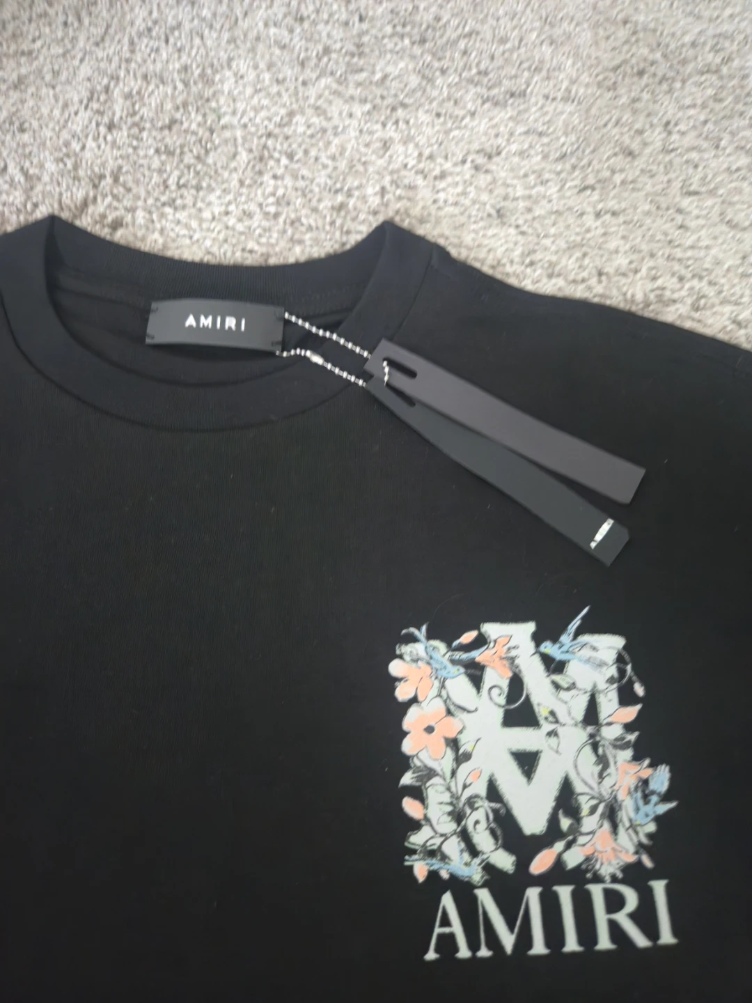 AMIRI Black T-Shirt with Floral Logo - photo 4